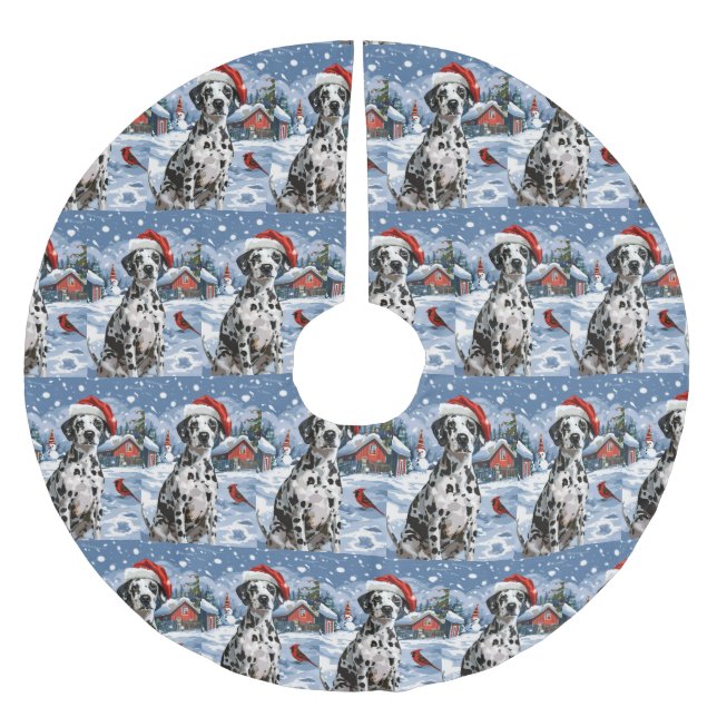 Dalmatian Winter Wonderland Christmas Joy Brushed Polyester Tree Skirt (Front)