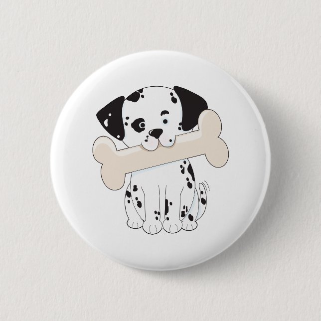 Dalmatian with Bone 2 Inch Round Button (Front)