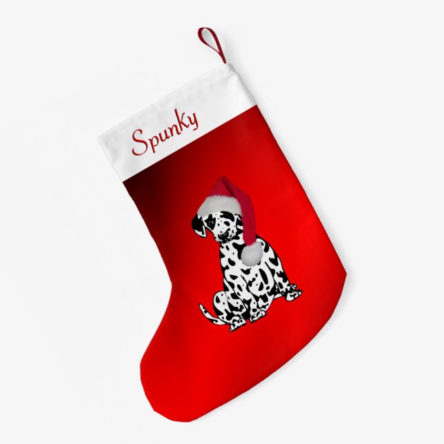 Dalmatian with Dogs Name at Top Small Christmas Stocking (Back (Hanging))