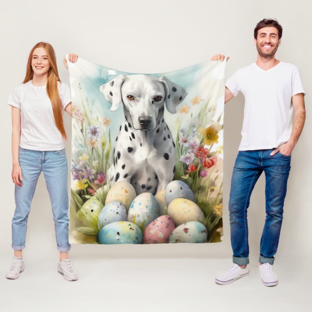 Dalmatian with Easter Eggs Fleece Blanket (In Situ)