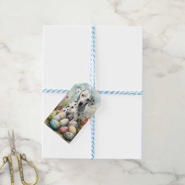 Dalmatian with Easter Eggs Gift Tags (With Twine)