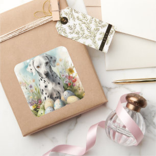 Dalmatian with Easter Eggs Square Sticker