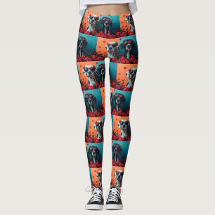 Dalmatian With Heart Roses Valentine's Day Leggings