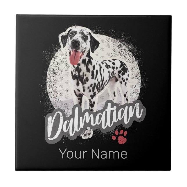 Dalmatian With Paw Vintage Dog Lovers Design Tile (Front)