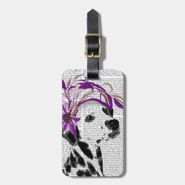 Dalmatian With Purple Fascinator Luggage Tag (Front Vertical)
