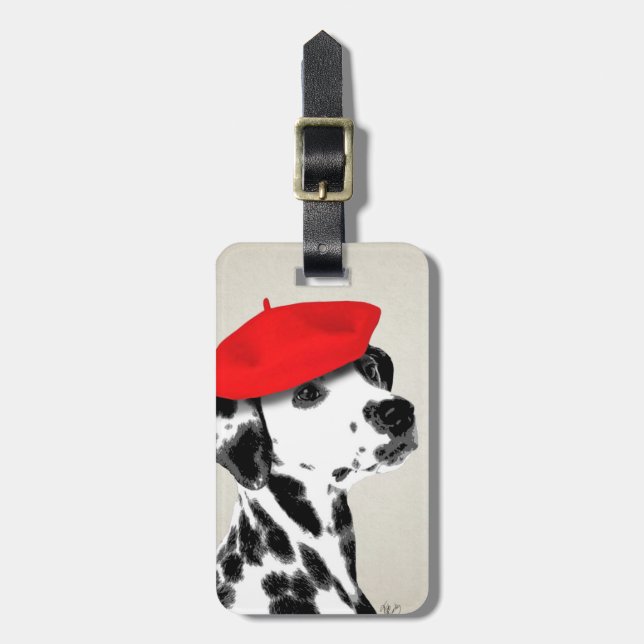 Dalmatian With Red Beret Luggage Tag (Front Vertical)