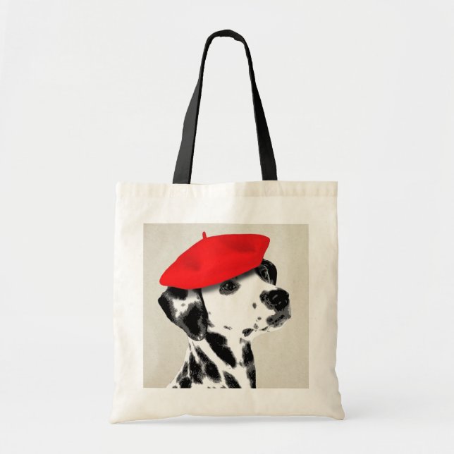 Dalmatian With Red Beret Tote Bag (Front)