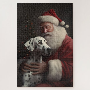 Dalmatian With Santa Claus Festive Christmas Jigsaw Puzzle