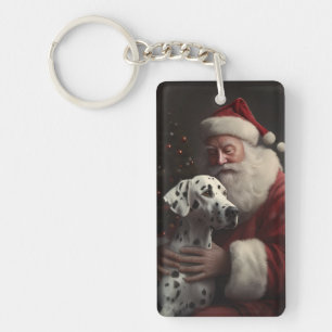 Dalmatian With Santa Claus Festive Christmas Keychain