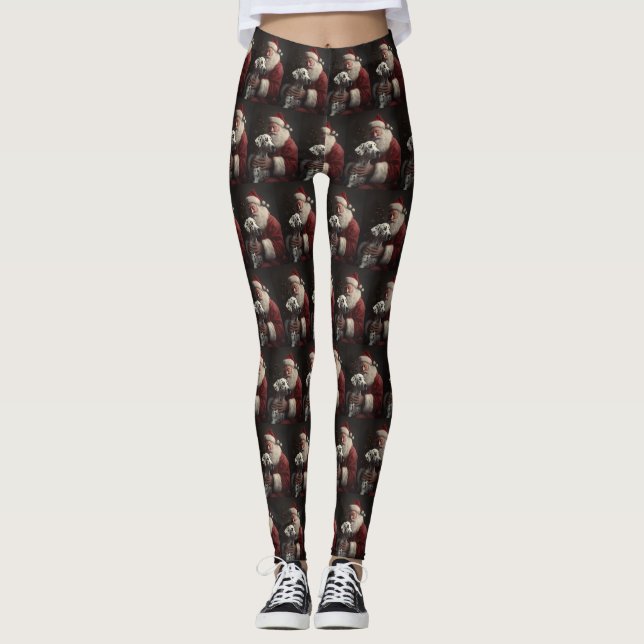 Dalmatian With Santa Claus Festive Christmas Leggings (Front)