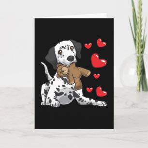 Dalmatian with stuffed animal and hearts card