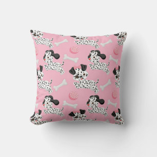 Dalmatians Puppies Black Spots Pink Toy Ball White Throw Pillow