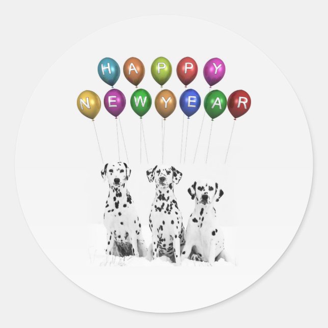 Dalmatians Wishing Happy New Year 2016 Classic Round Sticker (Front)