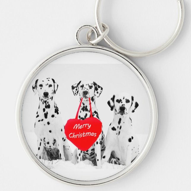Dalmatians Wishing Merry Christmas keychain (Front)