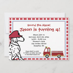 Dalmatie et camion à feu Invitation d'anniversaire