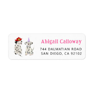 Dalmatiens Pompier rose Adresse de retour Label