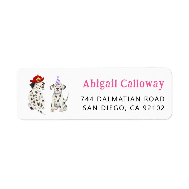 Dalmatiens Pompier rose Adresse de retour Label (Devant)