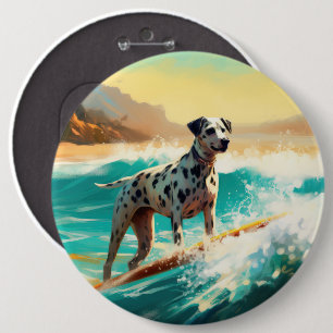 Dalmation Beach Surfing Painting 6 Inch Round Button
