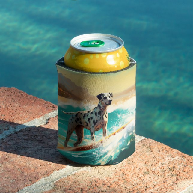 Dalmation Beach Surfing Painting  Can Cooler (In Situ Pool)