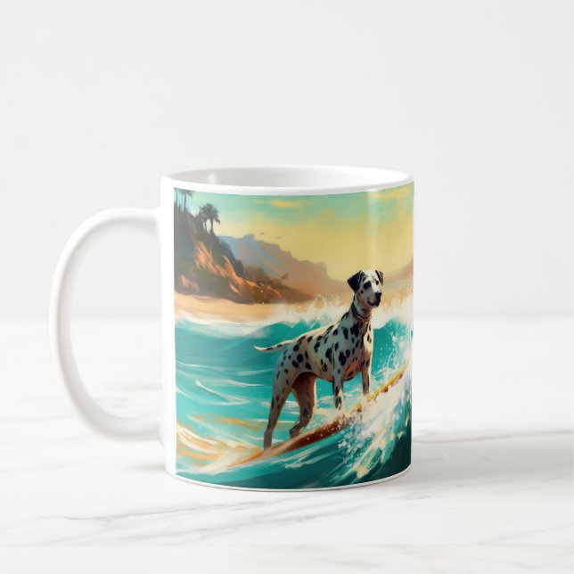 Dalmation Beach Surfing Painting  Coffee Mug (Left)