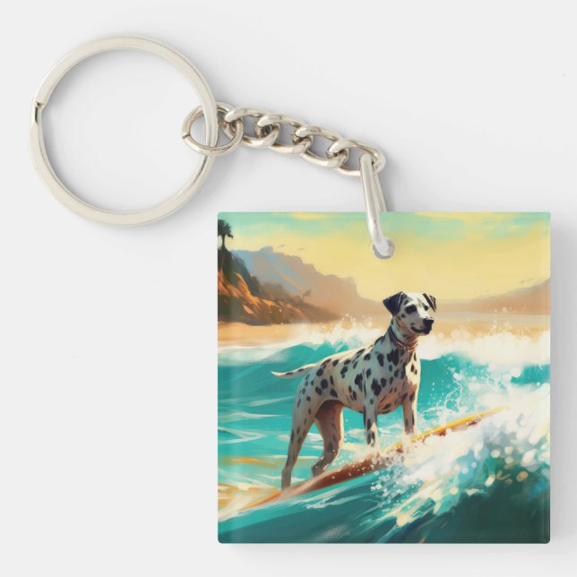 Dalmation Beach Surfing Painting  Keychain (Front)