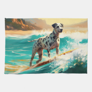 Dalmation Beach Surfing Painting  Kitchen Towel
