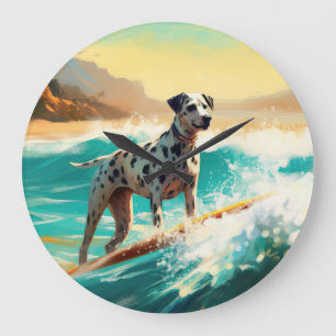 Dalmation Beach Surfing Painting Large Clock