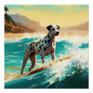 Dalmation Beach Surfing Painting Poster