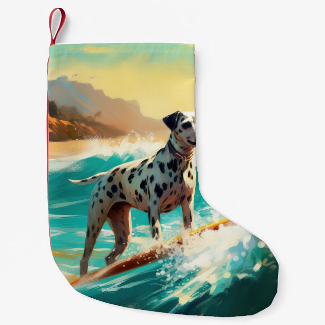 Dalmation Beach Surfing Painting  Small Christmas Stocking (Front)