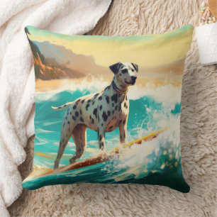 Dalmation Beach Surfing Painting Throw Pillow