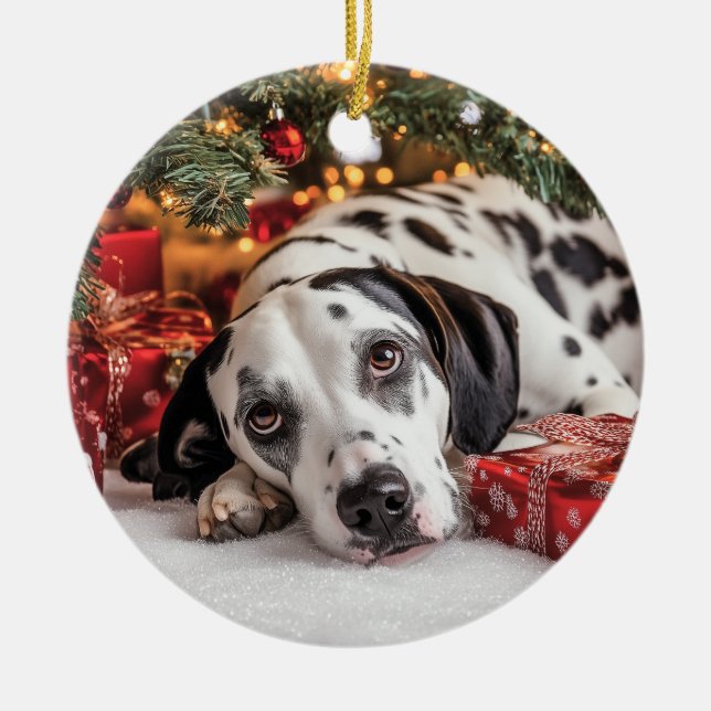 Dalmation Christmas Ceramic Ornament (Front)