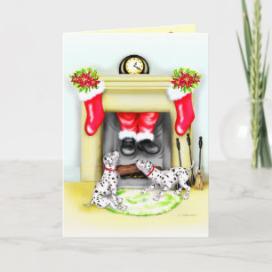 Dalmation Christmas Santa Drops In Holiday Card