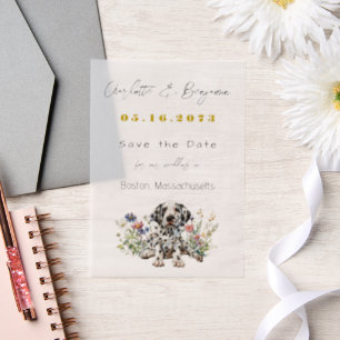 Dalmation Dog and Wildflowers Save the Date Vellum Invitations
