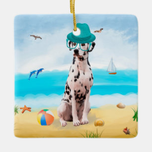 Dalmation Dog on Beach Ceramic Ornament
