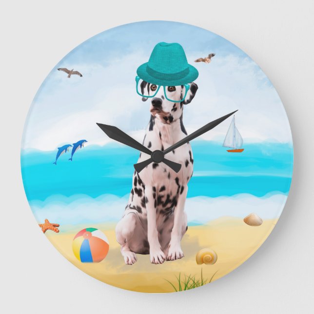 Dalmation Dog on Beach Large Clock (Front)