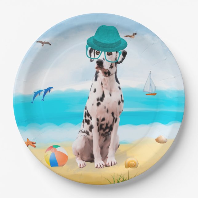 Dalmation Dog on Beach Paper Plate (Front)