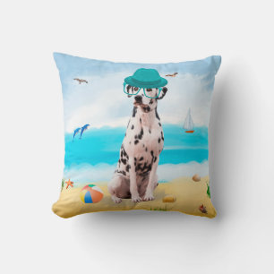 Dalmation Dog on Beach Throw Pillow