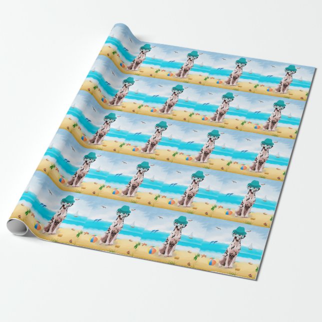 Dalmation Dog on Beach Wrapping Paper (Unrolled)