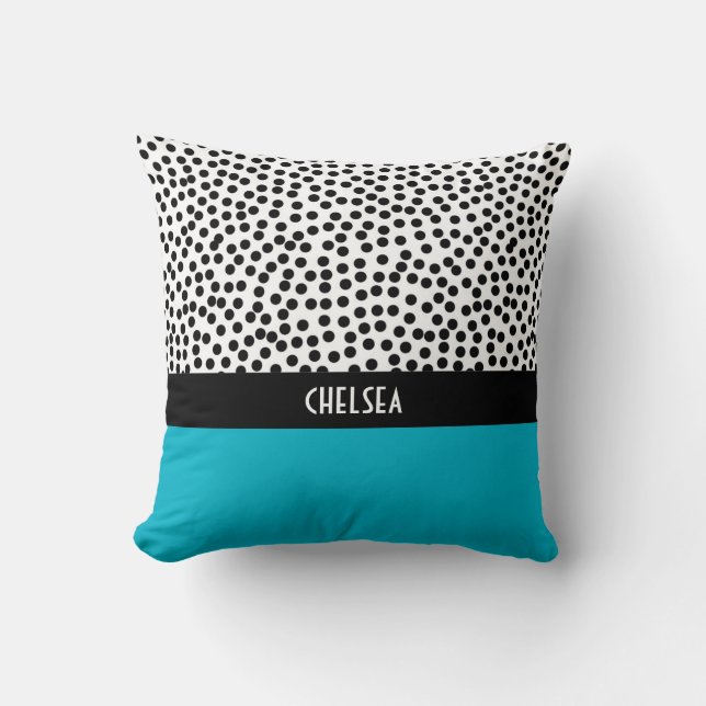 Dalmation Dots with Monogram Colorblock Aqua Throw Pillow (Front)
