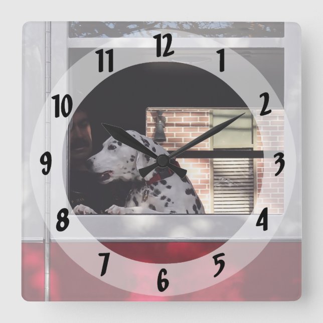 Dalmation In Fire Truck Square Wall Clock (Front)