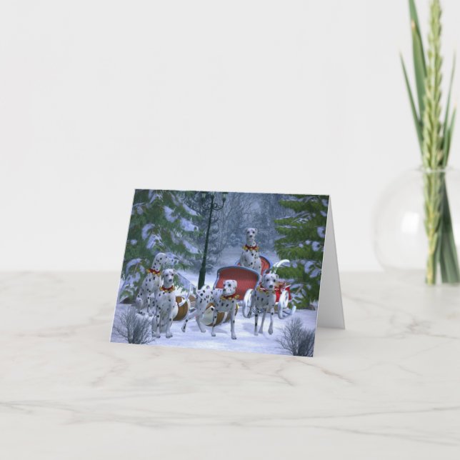 Dalmations Pull Père Noël Sleigh Carte de Noël (Devant)