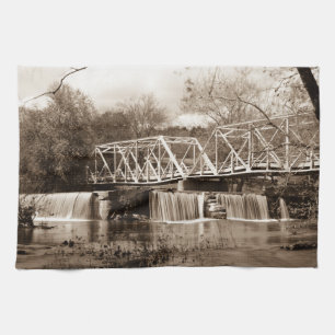 Dam At Finley River Sepia Kitchen Towel