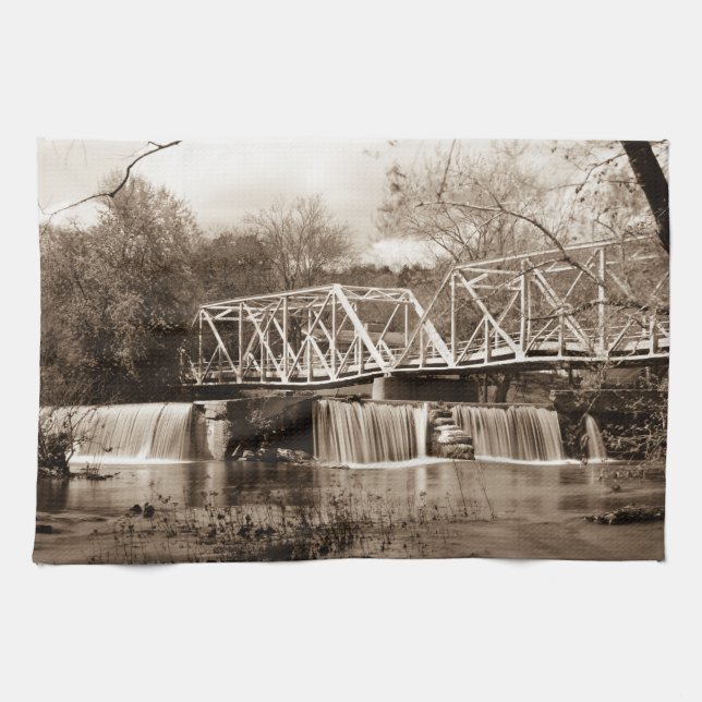 Dam At Finley River Sepia Kitchen Towel (Horizontal)