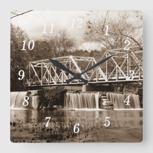 Dam At Finley River Sepia Wall Clock