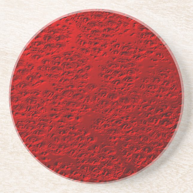 Damaged red metal coaster (Front)