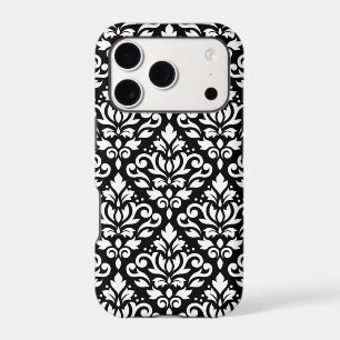 Damas à Rinceaux Grand Motif Blanc sur Noir