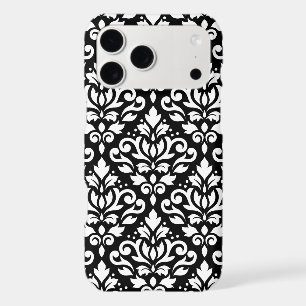 Damas à Rinceaux Grand Motif Blanc sur Noir
