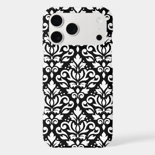 Damas à Rinceaux Grand Motif Blanc sur Noir
