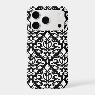 Damas à Rinceaux Grand Motif Blanc sur Noir