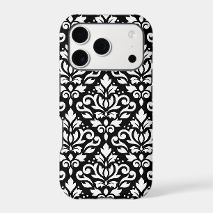 Damas à Rouleaux Grand Motif Blanc sur Noir